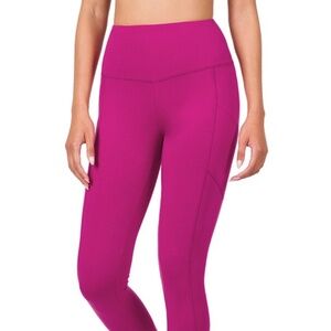 WOMEN BETTER COTTON WIDE WAISTBAND POCKET LEGGINGS Magenta